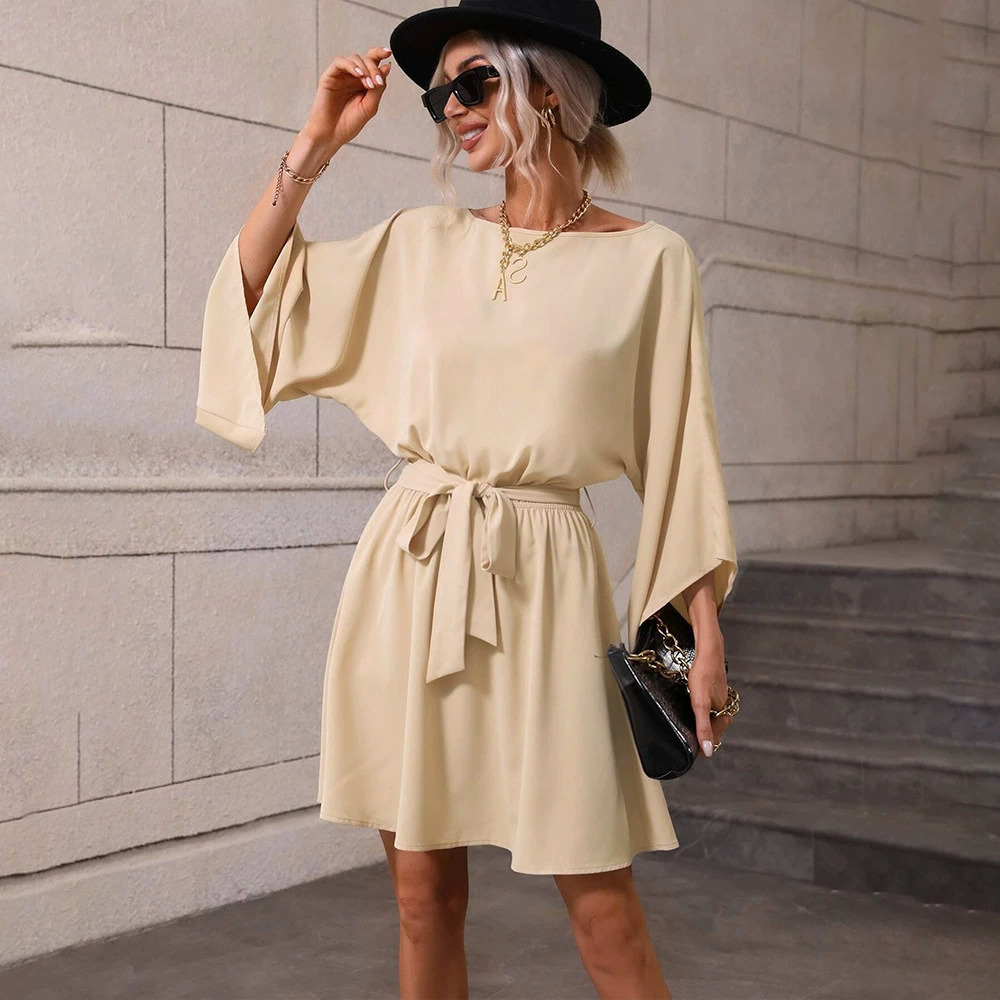 ZARA Chic Round Neck Pullover Elastic Waistband Long Sleeve Mini Dress